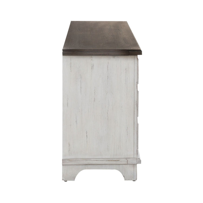 River Place Entertainment Console in Riverstone White/Tobacco