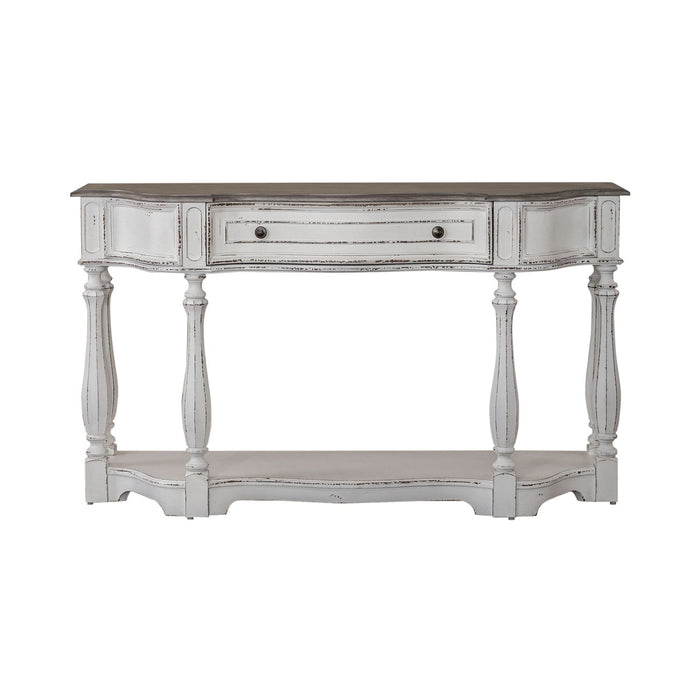 Magnolia Manor 56 Inch Hall Console Table in Antique White Base w/ Weathered Bark Tops image