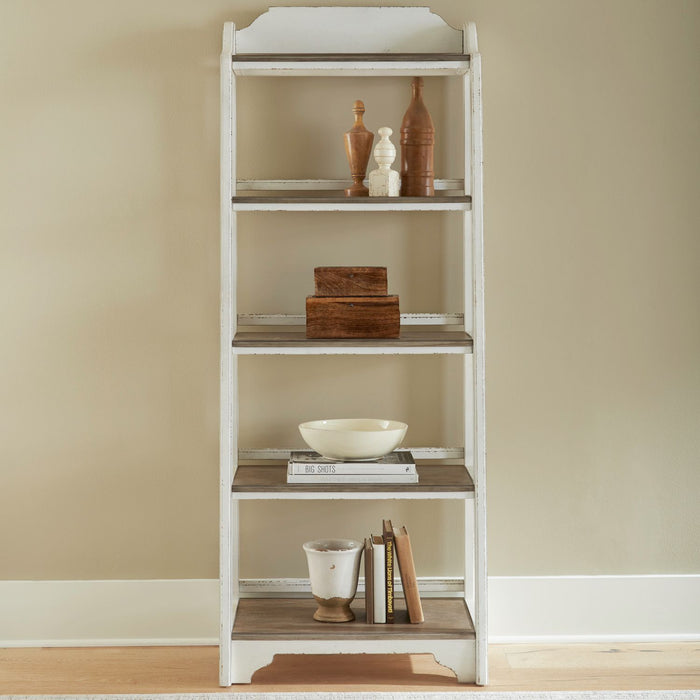 Liberty Furniture Magnolia Manor Leaning Pier Bookcase in Antique White & Weathered Bark image