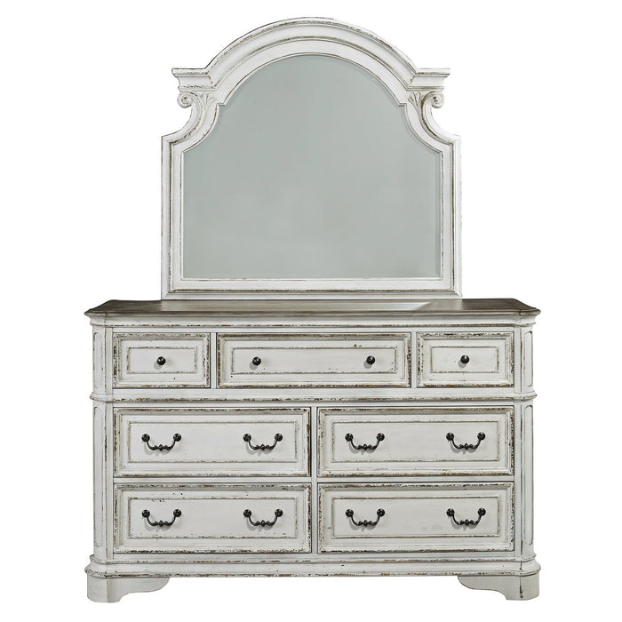 Magnolia Manor King California Upholstered Sleigh Bed, Dresser & Mirror, Chest, Night Stand