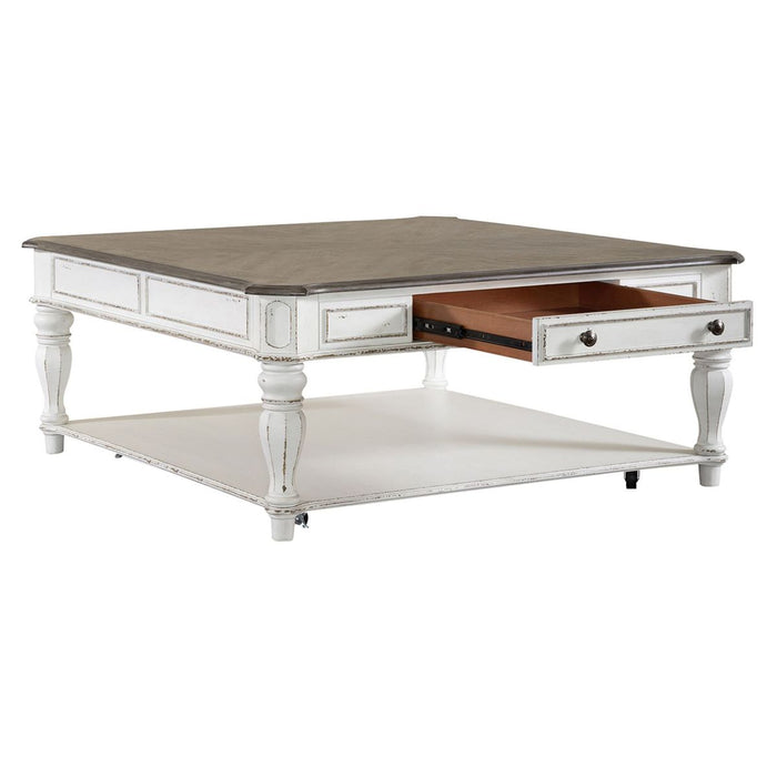 Liberty Magnolia Manor Oversized Square Cocktail Table in Antique White
