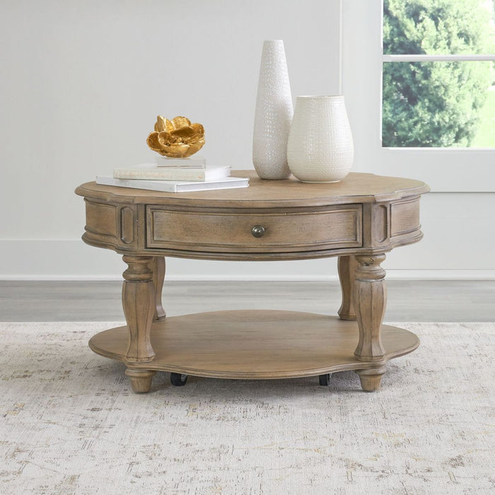 Liberty Furniture Magnolia Manor Round Cocktail Table in Weathered Bisque image