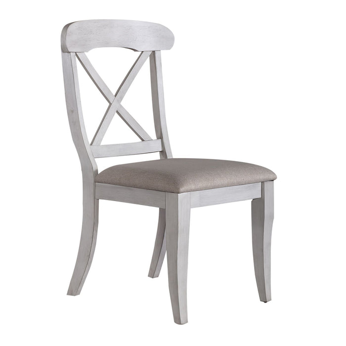 Ocean Isle Upholstered X Back Side Chair (RTA) in Antique White with Weathered Pine (Set of 2)