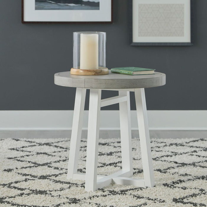 Liberty Furniture Palmetto Heights Round End Table in Shell White & Driftwood