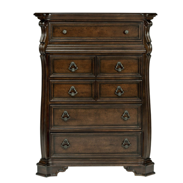 Arbor Place King California Sleigh Bed, Dresser & Mirror, Chest