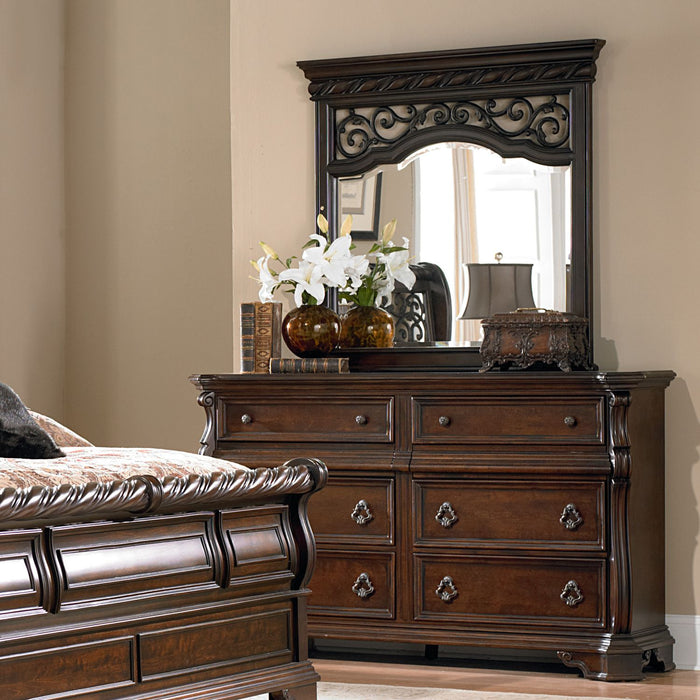 Arbor Place King Sleigh Bed, Dresser & Mirror, Chest
