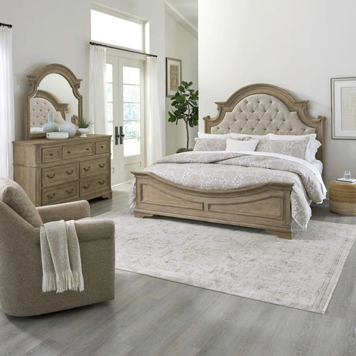 Magnolia Manor King California Uph Bed, Dresser & Mirror image
