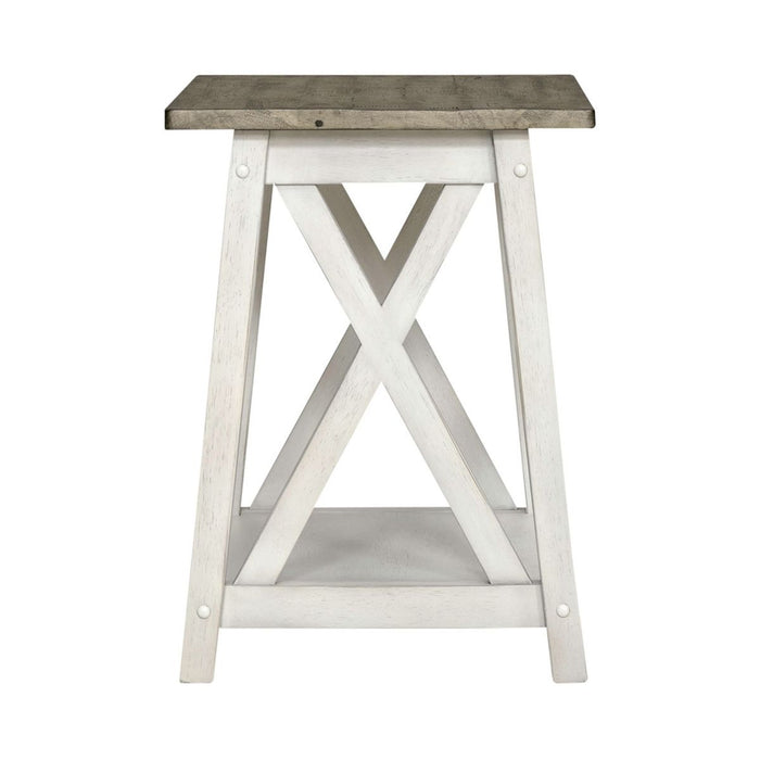Liberty Furniture Laurel Bluff End Table in Antique White with Dusty Gray Top