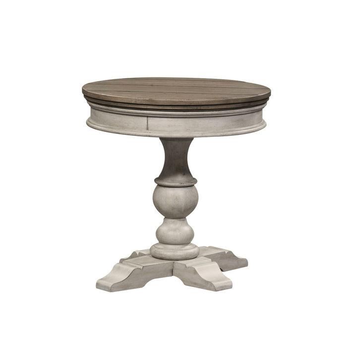 Heartland Round Pedestal Chair Side Table in Antique White