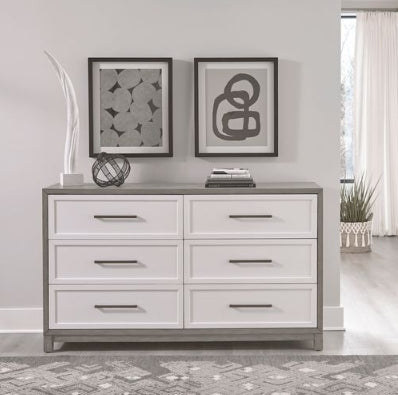 Liberty Furniture Palmetto Heights 6 Drawer Dresser in Shell White and Driftwood image